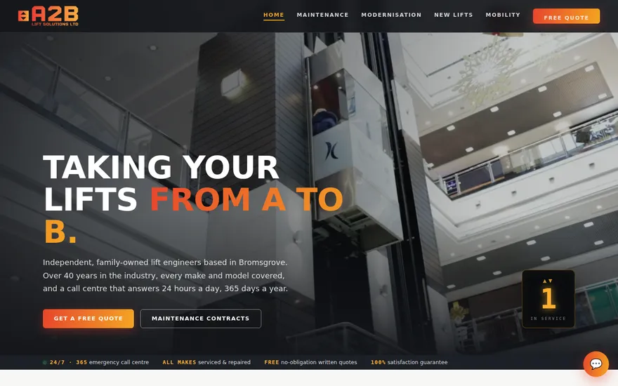 A2B Lift Solutions website homepage