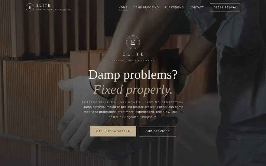 Elite Damp Proofing and Plastering website homepage